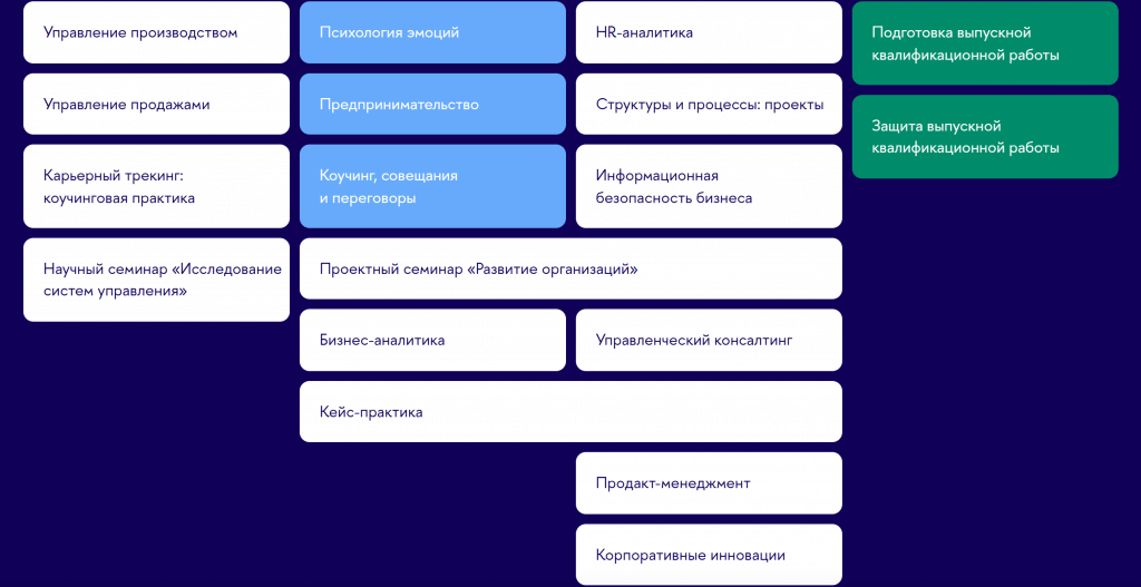 Фрагмент магистерской программы «Управление организациями и проектами» 